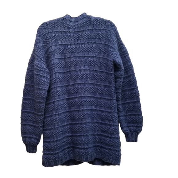Aran Style Womens Cardigan Sweater Blue Wool Chunky Knit Long Pockets Fits Sz L - Picture 5 of 13